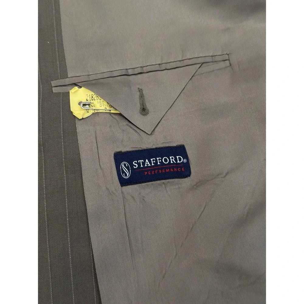 Stafford‎ Mens Brown Pinstripe Suit Jacket Blazer Size 46S Two Button 100% Wool